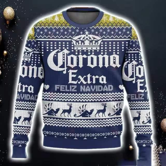 2025 New CORONA EXTRA Christmas Gift Ugly Sweater Hot Selling Merry Christmas Fashion 3D Printed Oversized O-neck Pullover shirt - Image 7