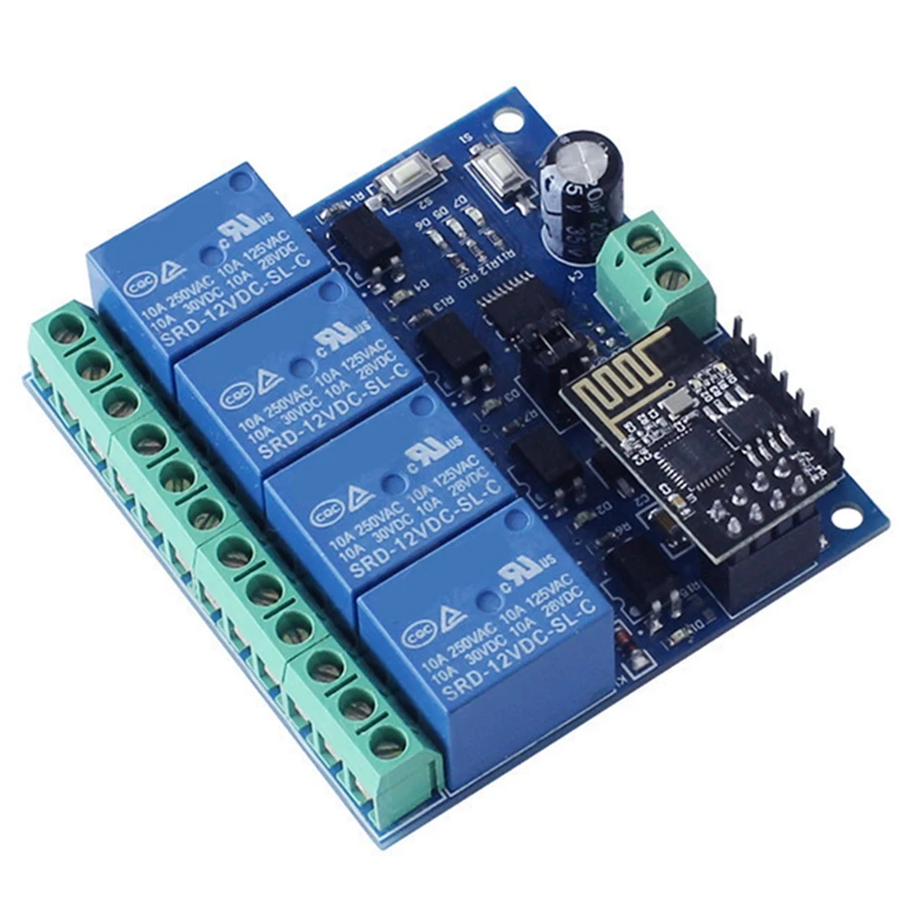 DC 12V ESP8266 ESP-01 4-Channel Relay Module WiFi Module for IoT Smart Home Mobile Phone APP Controller WiFi Relay