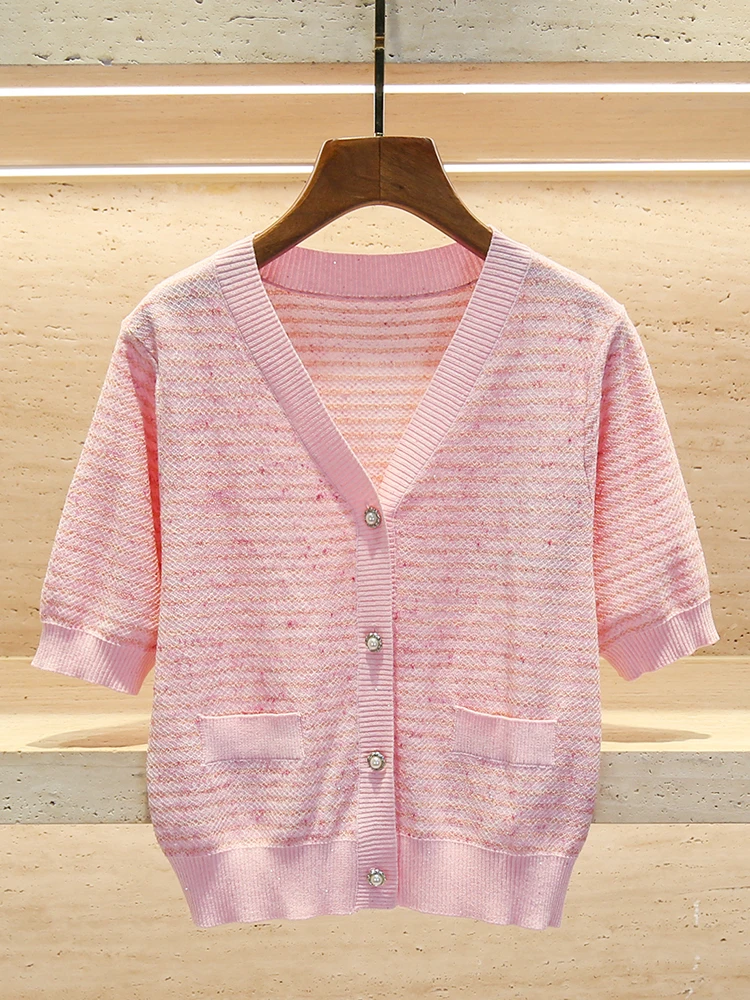 

High-End Knitted Lantern Sve Sweater Commute Sle ort Sve Button up Top Striped Color Blo Small Fraance Sle Wo...