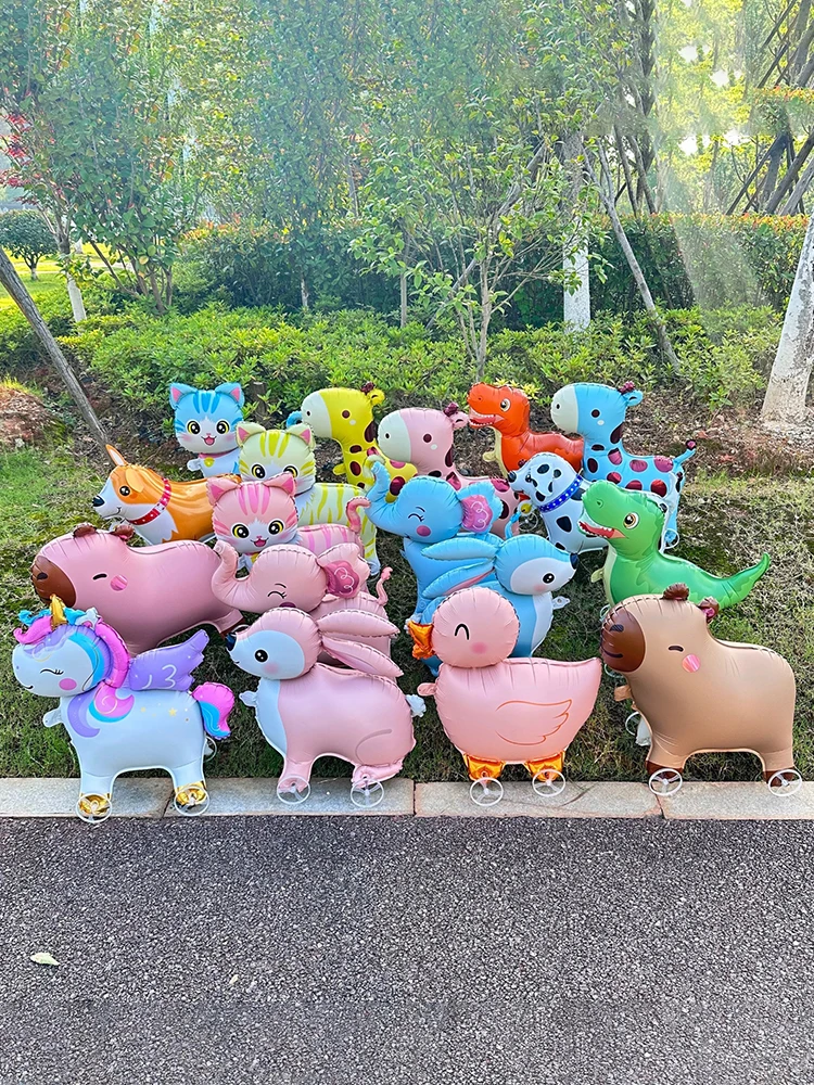 Hete Aanbieding 4D Cartoon Dieren Staande Wandelende Ballon Met Wiel Capibara Dinosaurus Folieballonnen Voor Kinder Verjaardagsparty Decoratie - afbeelding 2