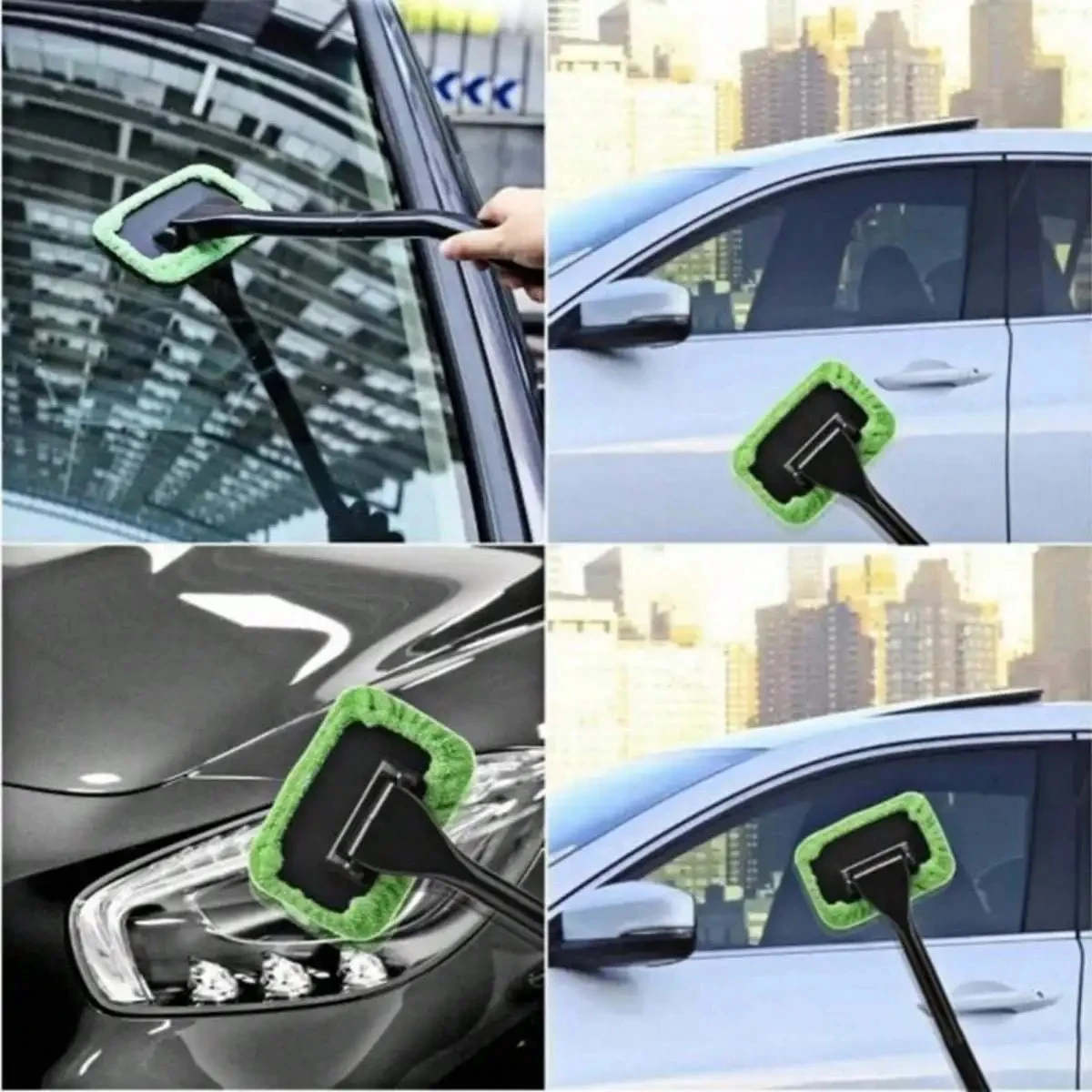 Auto-Windschutzscheiben-Reinigungswerkzeug, Teleskopgriff-Fensterreiniger mit waschbaren Mikrofaser-Pads, grüner Auto-Innenraum-Glaswischer – Detail 5