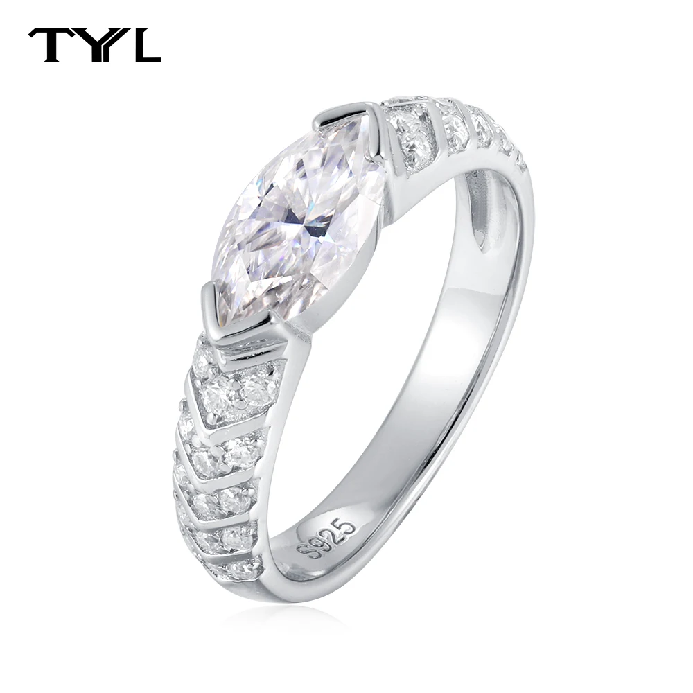 

TYYL 1CT Marquise Cut Moissanite Engagement Ring Certificate D VSS1 Diamond Wedding Band for Women's Rings 925 Silver Jewelry