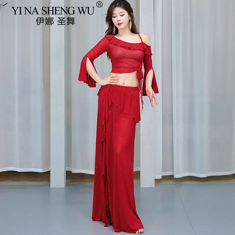 Belly Dance Skirt Top 2pcs Set Oriental Dancing Costume Dance Practice Clothes Adult Women Belly Dancer Stage Performance outfit