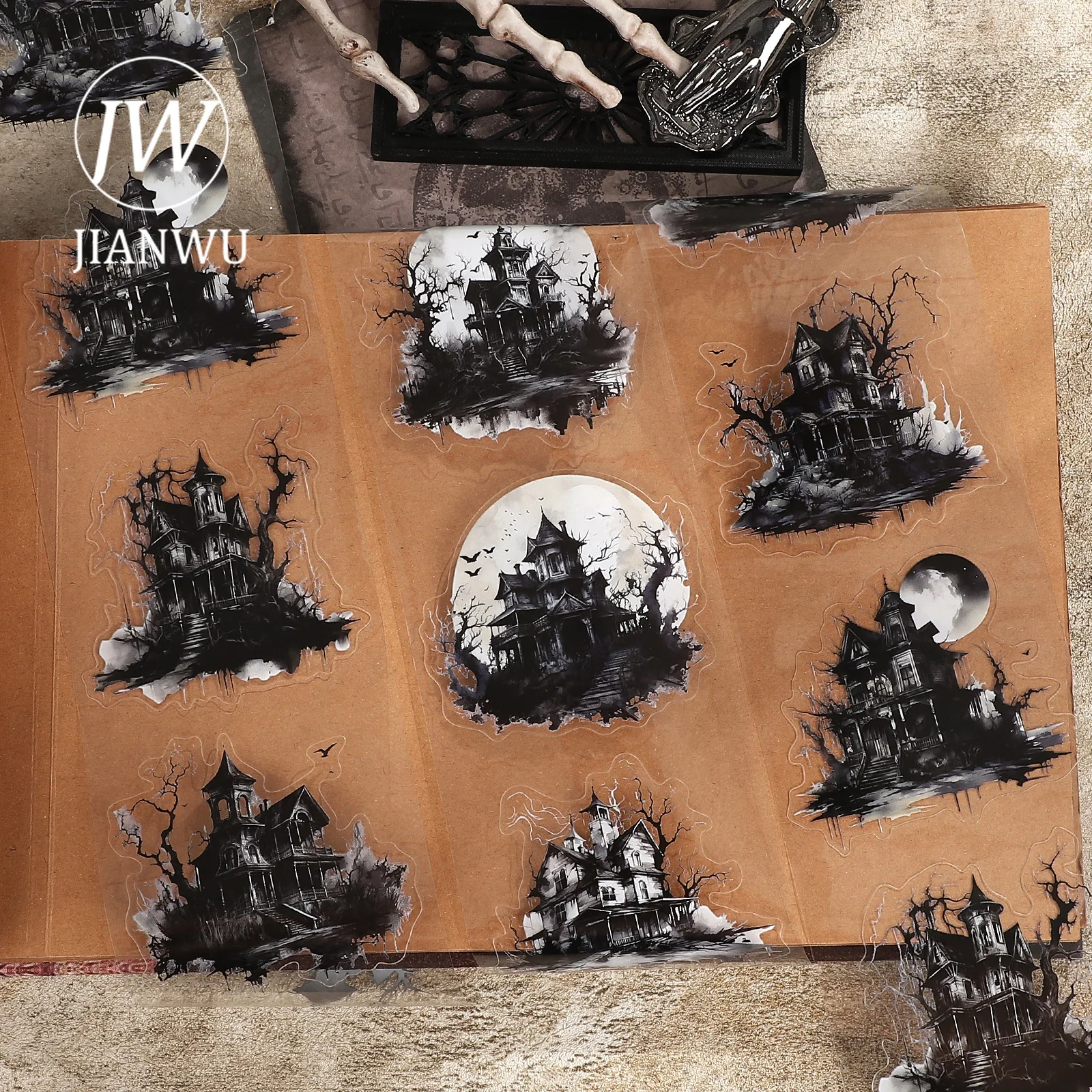 JIANWU 80mm*200cm Vintage Dark Gothic Haunted House Landscape Material Collage Scrapbooking PET Tape Creative Journal Stationery