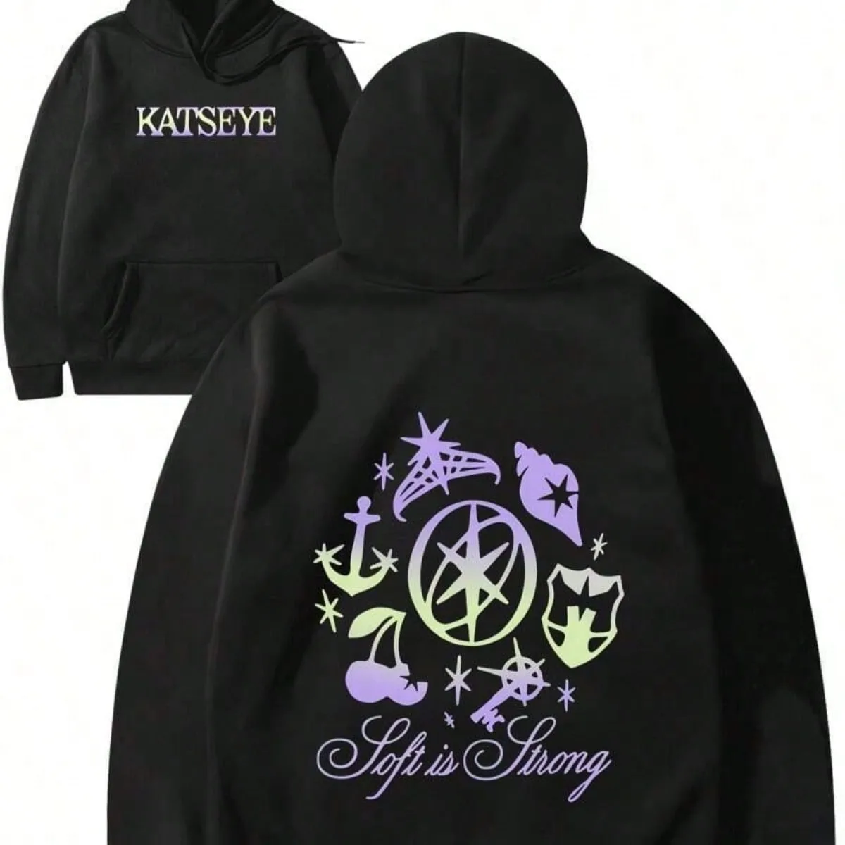 Sudadera con capucha estampada Katseye informal y moderna para hombre con bolsillos de felpa adecuada para regalos navideños y camisetas de uso diario