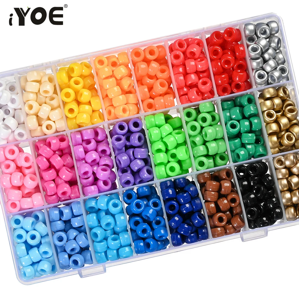 100Pcs Pony Beads 6x9mm Glitter Acrylic Beads Luminous Spacer Beads For Diy Craft Jewelry Bracelets Making Hair Supplies