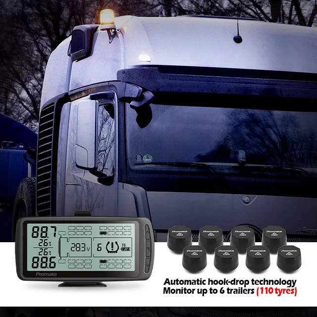 Ultra-Long Range Transmission Supports 6 Trailers Wireless External Tire Pressure Sensing System with LED Display