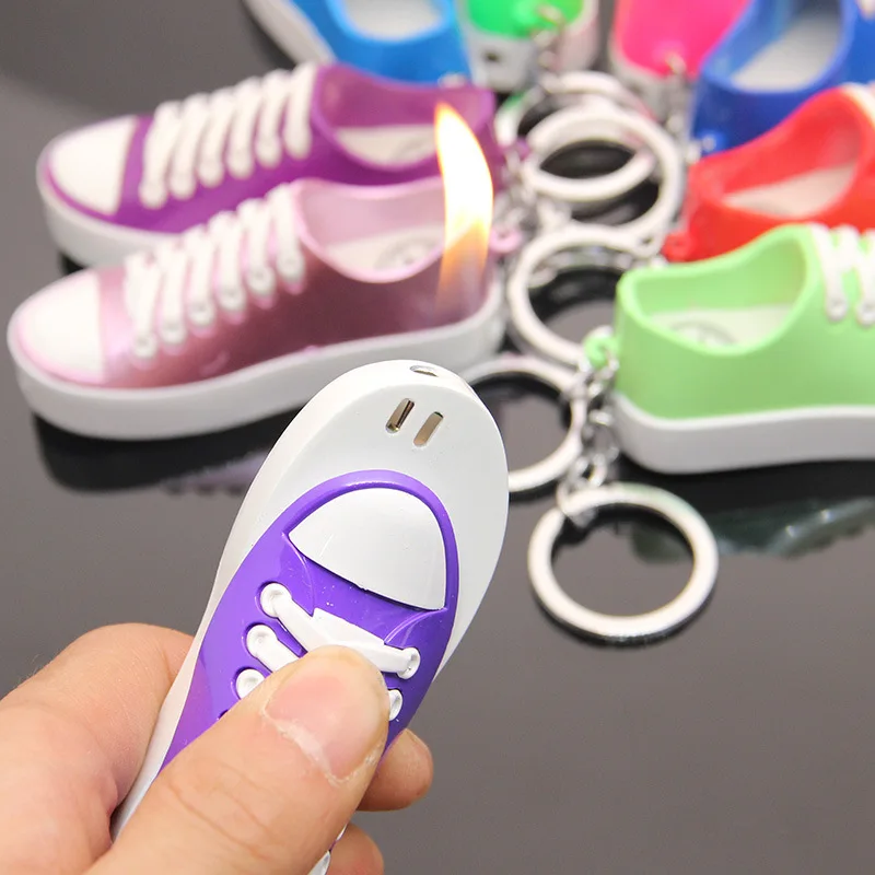 2025 Personalized and Creative Open Flame Candy Color Canvas Shoes Pendant Lighter Fun Shape Cigarette Lighter Smoke Accessories