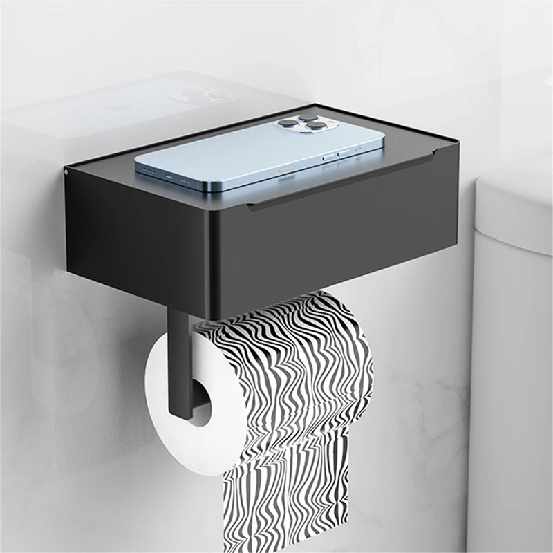 YCRAYS No Drilling SUS304 Black Tissue Paper Box Holder Towel Bar Ring Robe Hook For Bathroom Accessories Bath Hardware Sets