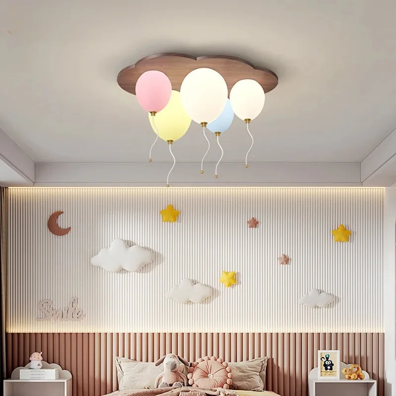 Cloud balloon cartoon ceiling lamp solid wood children's room lamp creative warm baby room boy girl bedroom home decor lighting