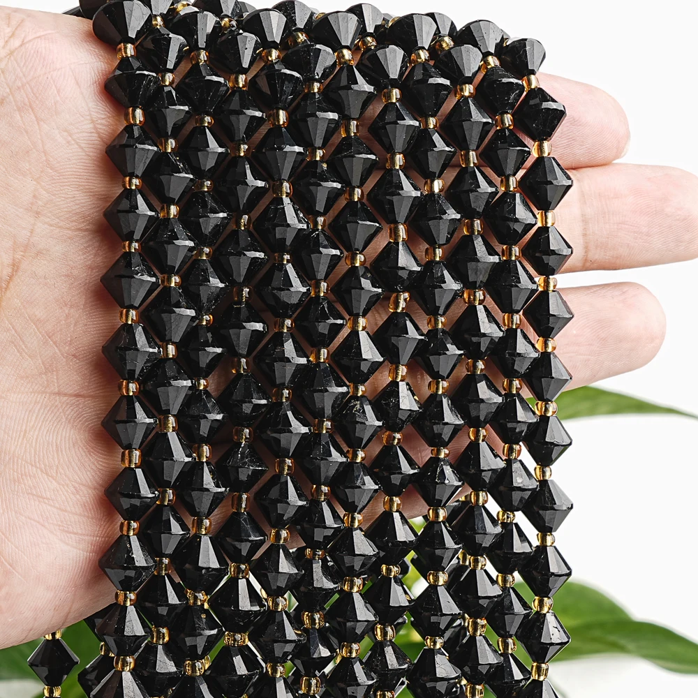 Natural Black Tourmaline Crystal Beads Strands 8MM Faceted Loose Spacer Beads For Jewelry Making DIY Charm Glass Bracelet 15''