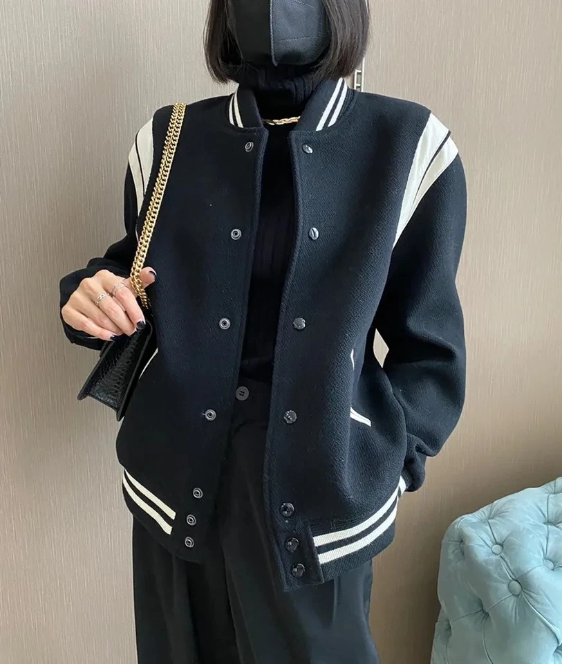 

2024Spring Luxury New Women High Quality 90% Wool Chic Jacket Female Chic Baseball Coat 5 Color