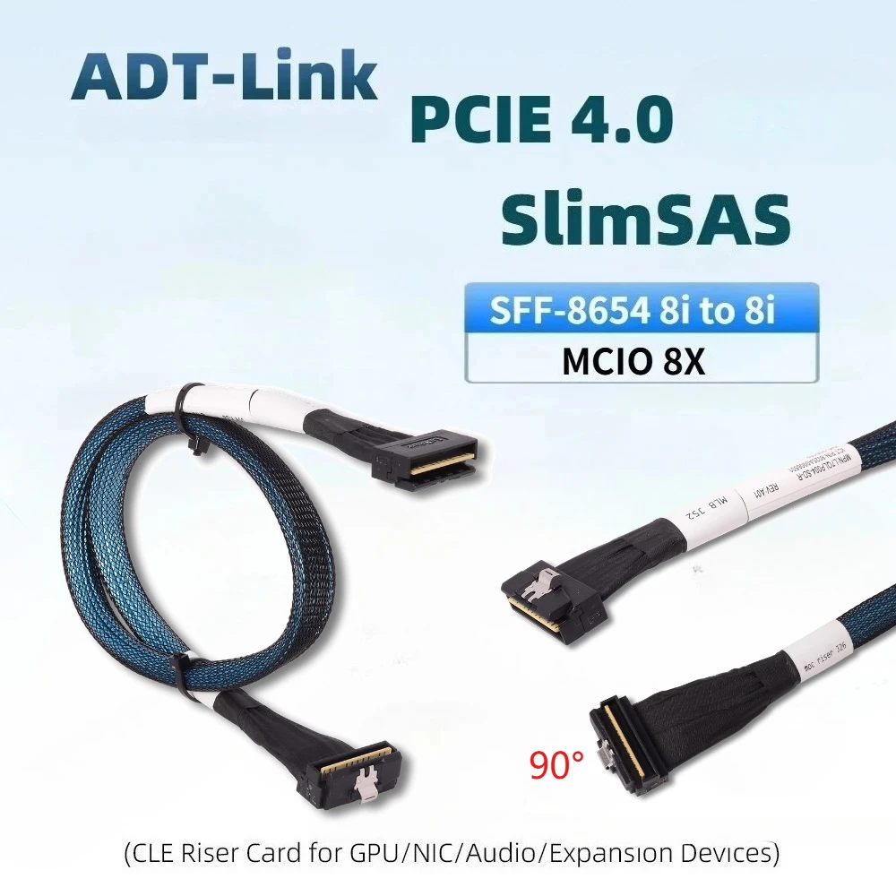 Slimline SAS SFF-LP8654 8I PCIE4.0 Cable SAS Server Array Card MCIO 8i Lp Data 90degree Cable Male Motherboard To Backplane 50cm