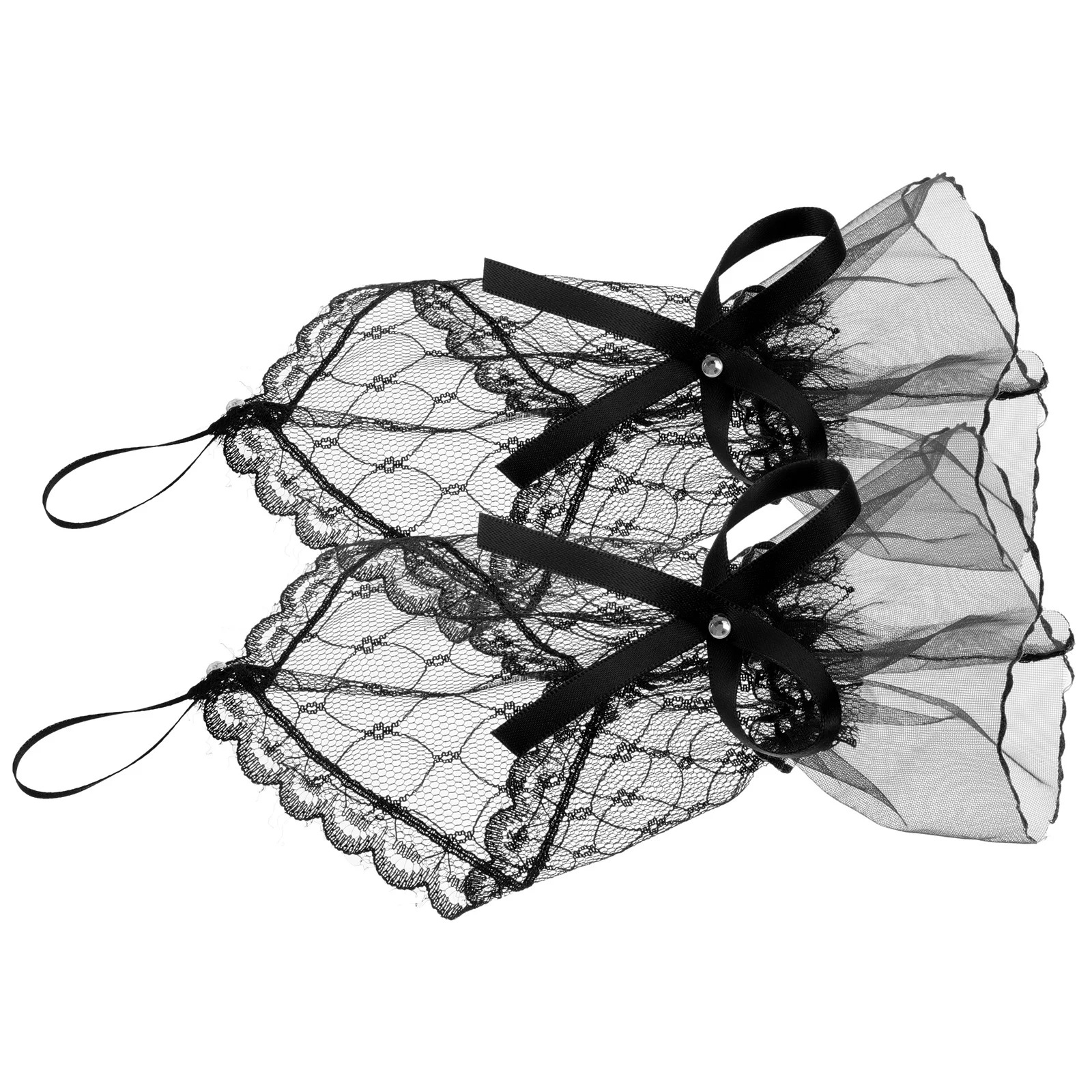 1 زوج المرأة قفازات برباط أصابع شبكة المعصم الأصفاد القوس كشكش تصميم لحفل الزفاف الشاي الرقص الزفاف لوليتا الموضة #5