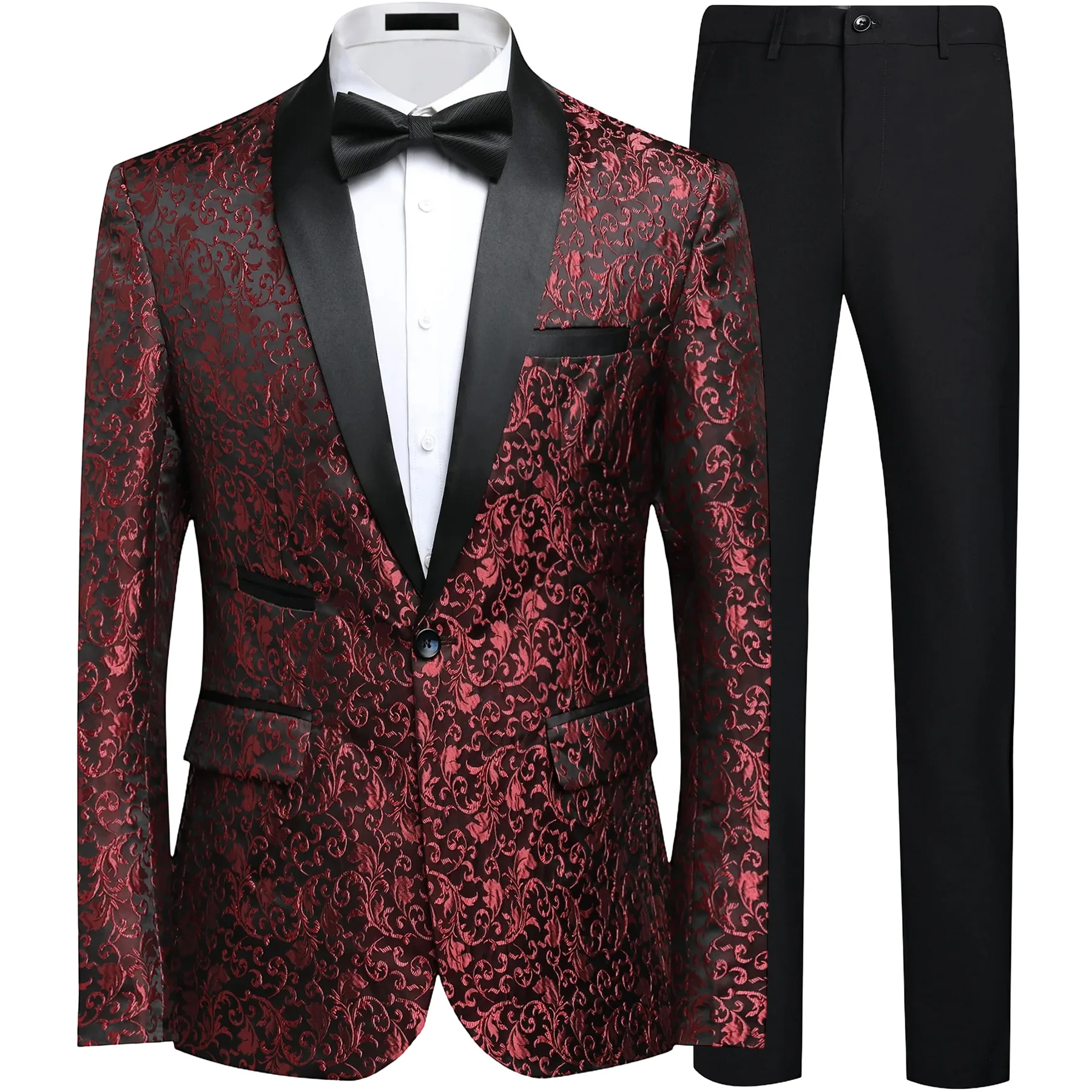 

Wedding Suit Set for Men Slim Fit Casual Wedding Host Floral Embroidery Two Piece Suit Special Wide Version All Season Use