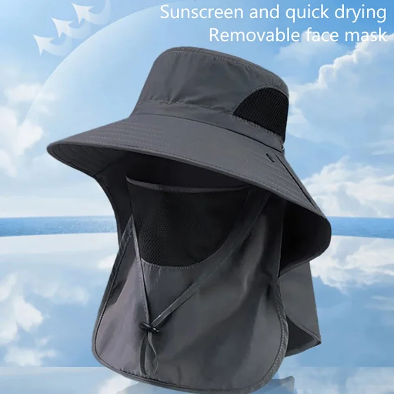 Summer Sun Hats UV Protection Outdoor Hunting Fishing Cap For Men Women Hiking Camping Visor Bucket Hat Neck Flap Fisherman Hat image 2