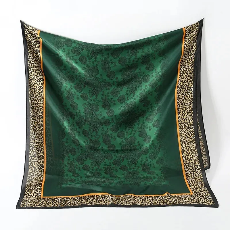 Fashion Leopard Print Shawl Women Imitation Silk Satin Scarf Casual Vintage Long Outdoor Scarves Hijab 180*90cm