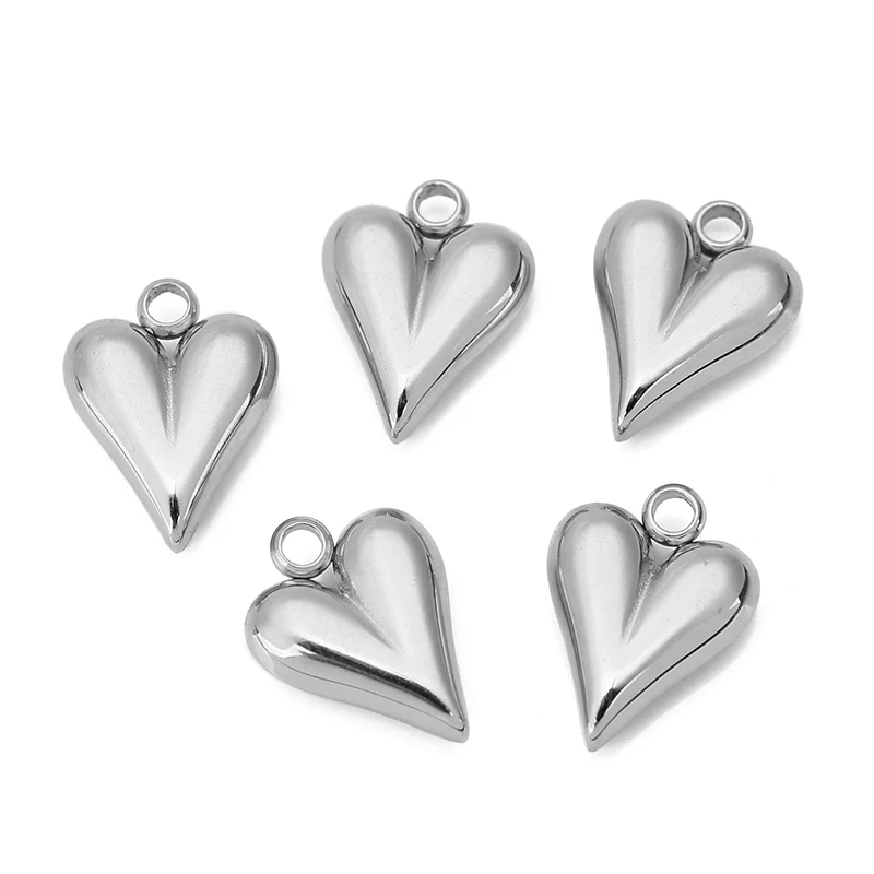 Breloques en acier inoxydable pour pendentif coeur d'amour solide, boucles d'oreilles bricolage, collier, bracelet, bijoux, accessoires exécutifs, 5 pièces, 10mm, 12mm, 17mm