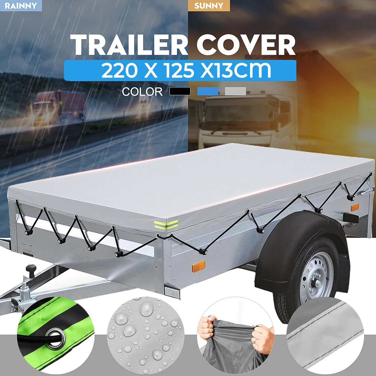 Blue/Grey 220x125x13cm 420D Camper Trailer Tent Cover Waterproof Windproof Dust-proof For Camping Car Van