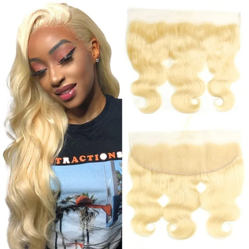 Cabelo Humano Frontal de Renda Transparente 13x4 Ondulado 12A de Alta Qualidade 10-22" Pré-Pluckado com Baby Hair Cor 613 Confortável de Usar