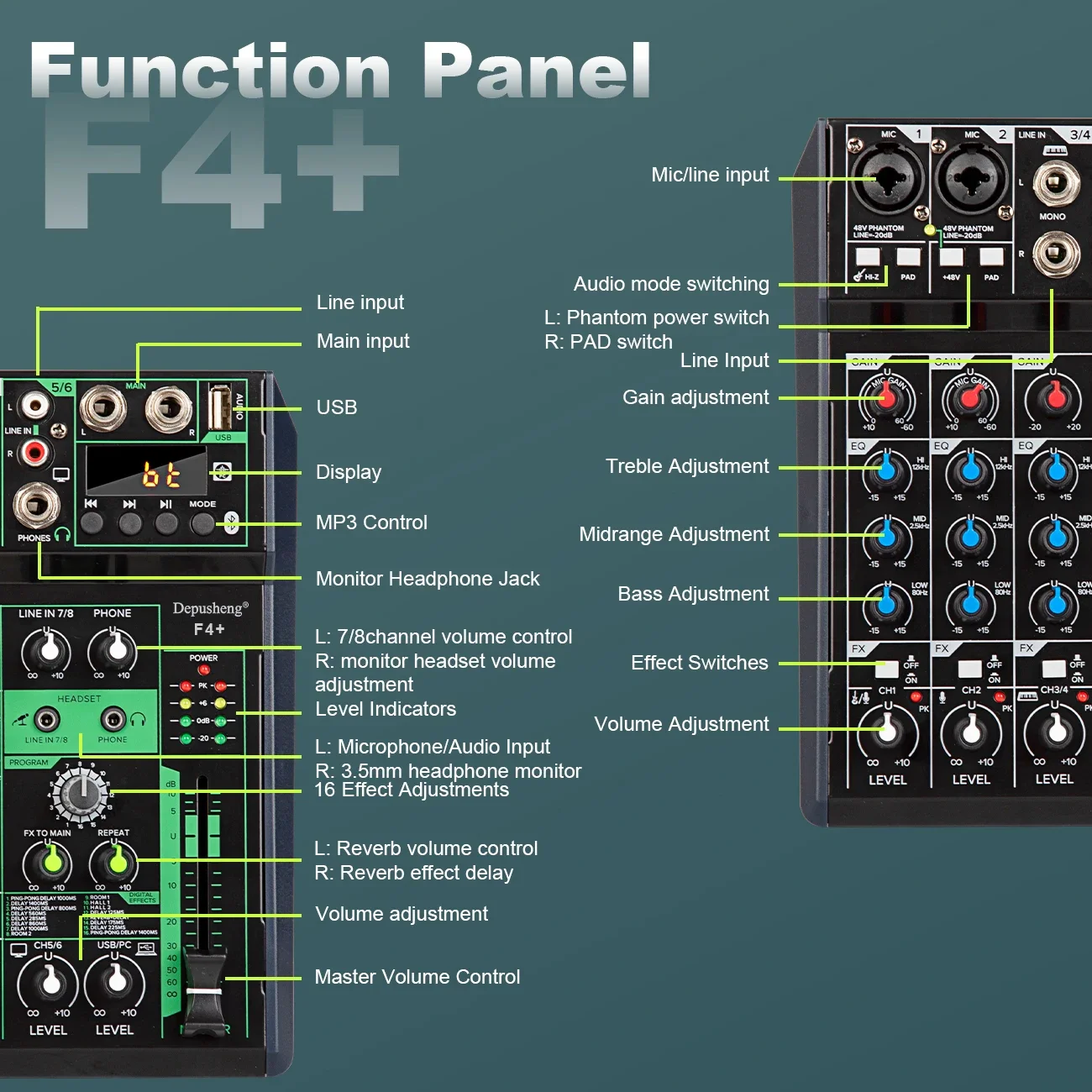 Depusheng DE8 Professional 6 Channel digital mixing console For Computer  Live Recording