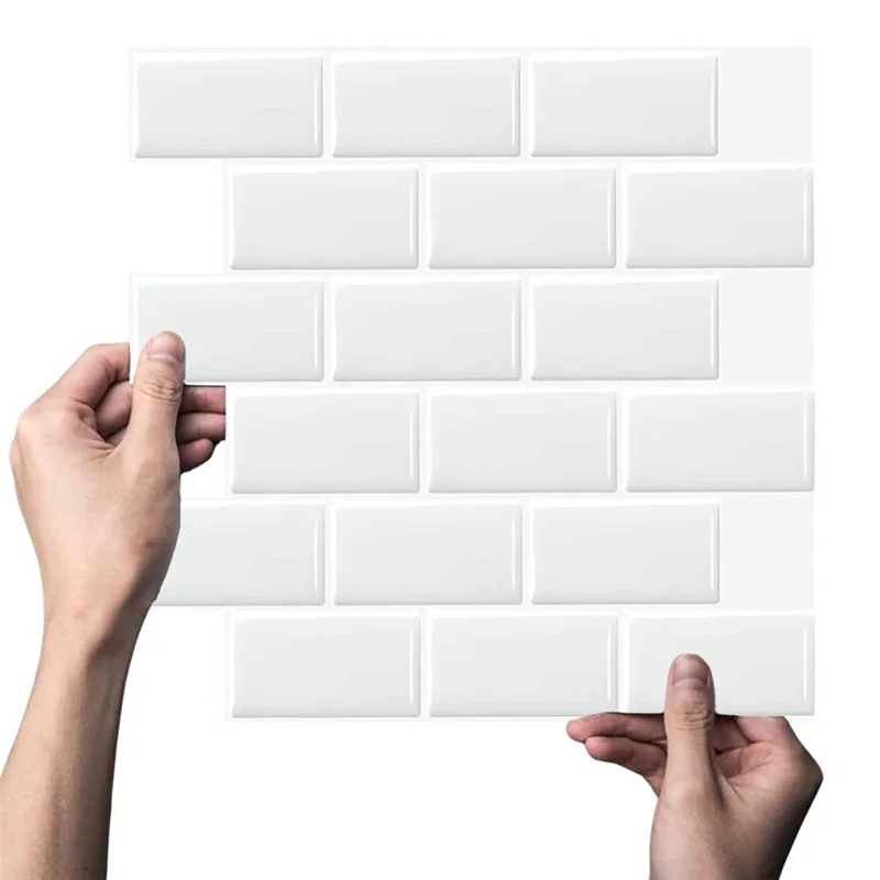 

10 Sheets White PET Subway Tile Peel And Stick Backsplash,12''Heatresistant Stick On Tiles For Kitchen,Waterproof