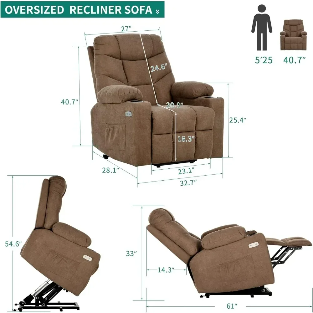 Spacious Seat Rocking Chair for Home Electric Power Lift Recliner Chair for Elderly USB Ports Leisure Chaise Longue Lounge Sofa