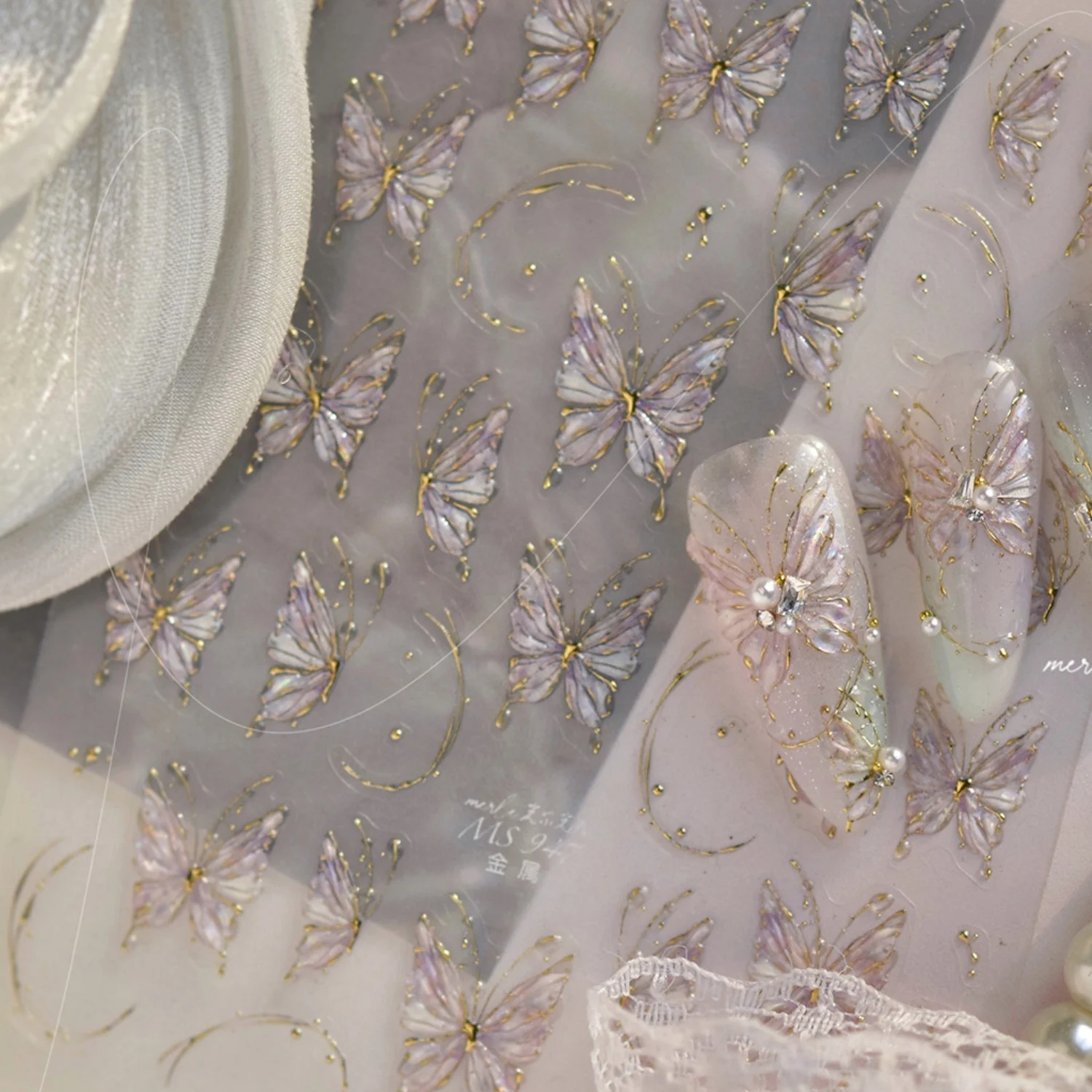 

5D Gradient Iridescent Purple Butterfly Nail Sticker Embossed Laser Dreamy Fairy Butterfly Self Adhesive Nail Art Decal Manicure