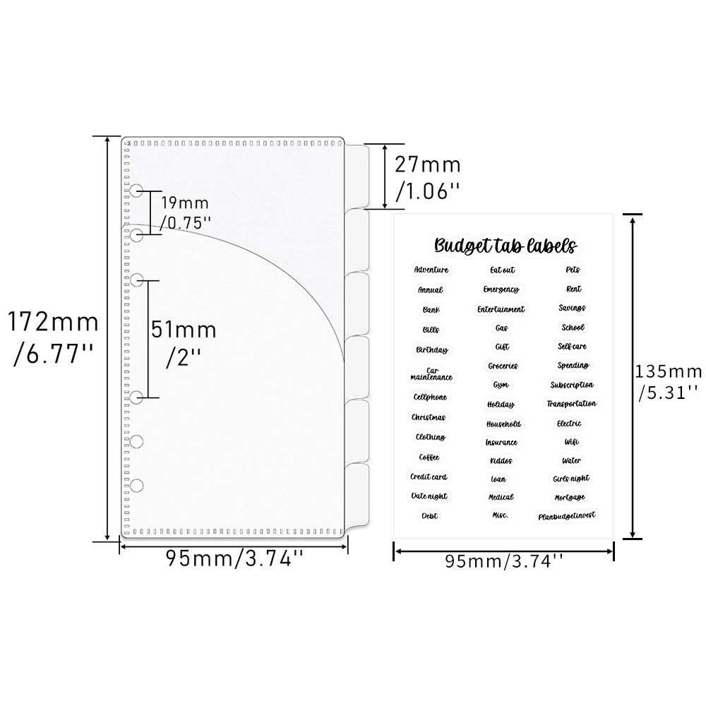 Sobres de efectivo A6, bolsillos de carpeta de presupuesto, 6 agujeros perforados, planificador de dos bolsillos, carpeta de hojas sueltas, sobres