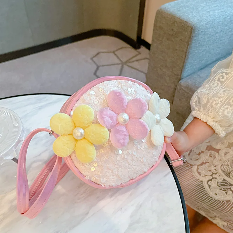 Sweet Flower Girls Small Messenger Bags Fashion Sequined Kids Shoulder Crossbody Bag Cute Baby Children's Accessories Coin Purse