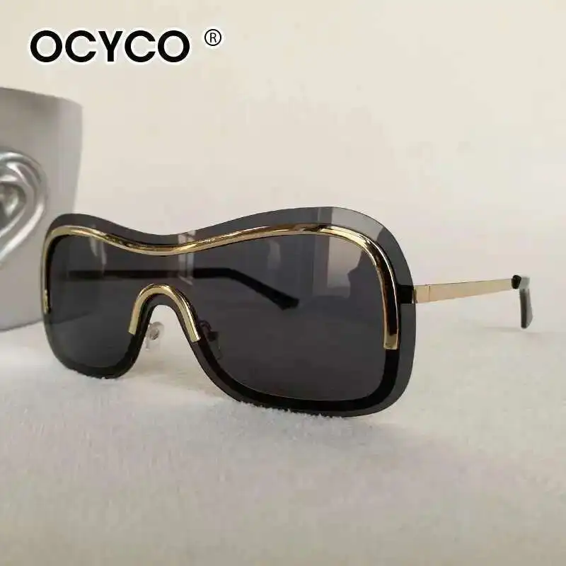 

2025 Oversized One-Piece Pilot Punk Sunglasses Women Big Frame Luxury Brand Sun Glasses For Ladies Shield Eyewear Shades