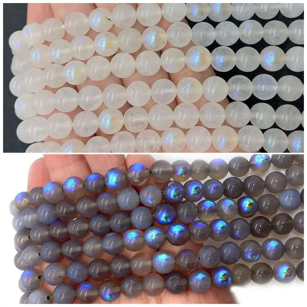 

6-10mm High-Quality Round Labradorite Imitation Straight-Hole Beads Polished Moonstone Necklace Bracelet DIY Accessory 1 Strand