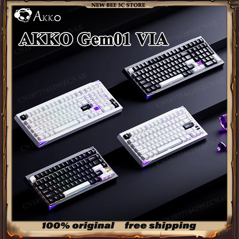 Akko Gem01 Via Mechanical Keyboard Aluminum Cnc Tri Mode Hot Swap Gasket Rgb Backlit 8000Mah Gaming Office 75/98 Layout Keyboard
