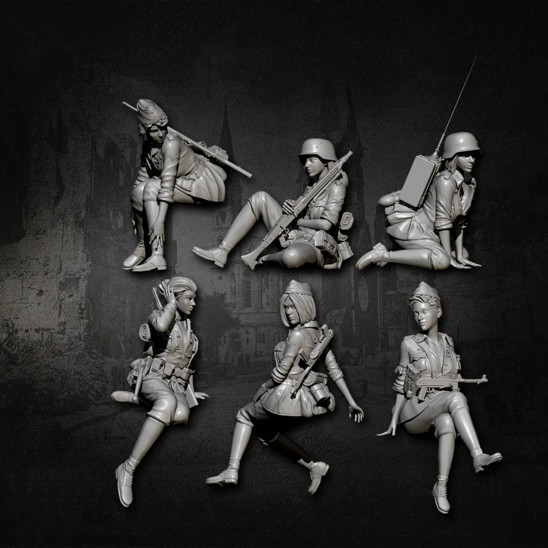 

1/35 Scale Resin Figure 6 German female soldiers Assembled Model Kit Statue Unassembled and Unpainted 3D printing toy