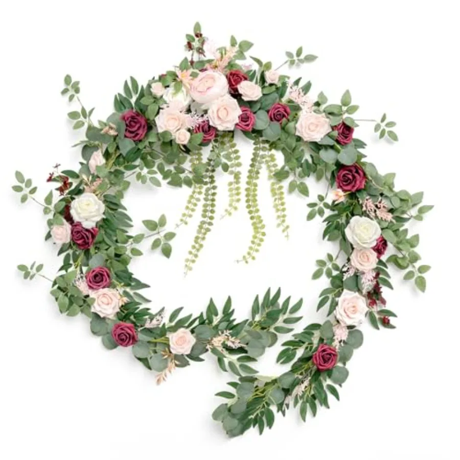 

9FT Spring Flower Garland - Wedding Arch Flowers, Eucalyptus Rose, Artificial Floral Garland for Mantle - Sweetheart Table Deco