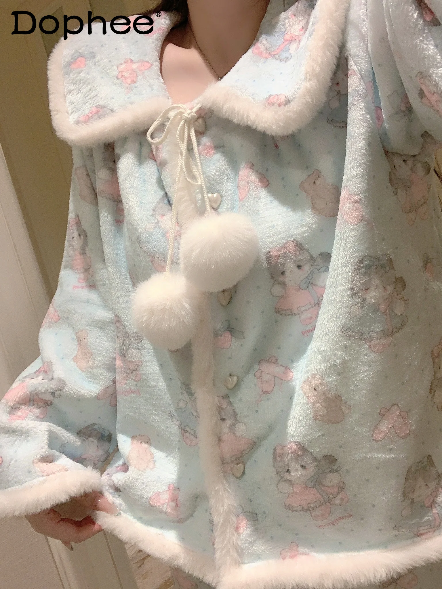 

2025 New Winter Flannel Thickened Pajamas Sweet Cute Girl Japanese Style Ins Fleece Loose Casual Homewear