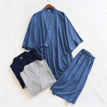 Conjunto de pijama tradicional japonês masculino, roupão de fibra viscose, shorts de algodão, camisola de quimono, roupa de dormir estilo japonês, novo 2022