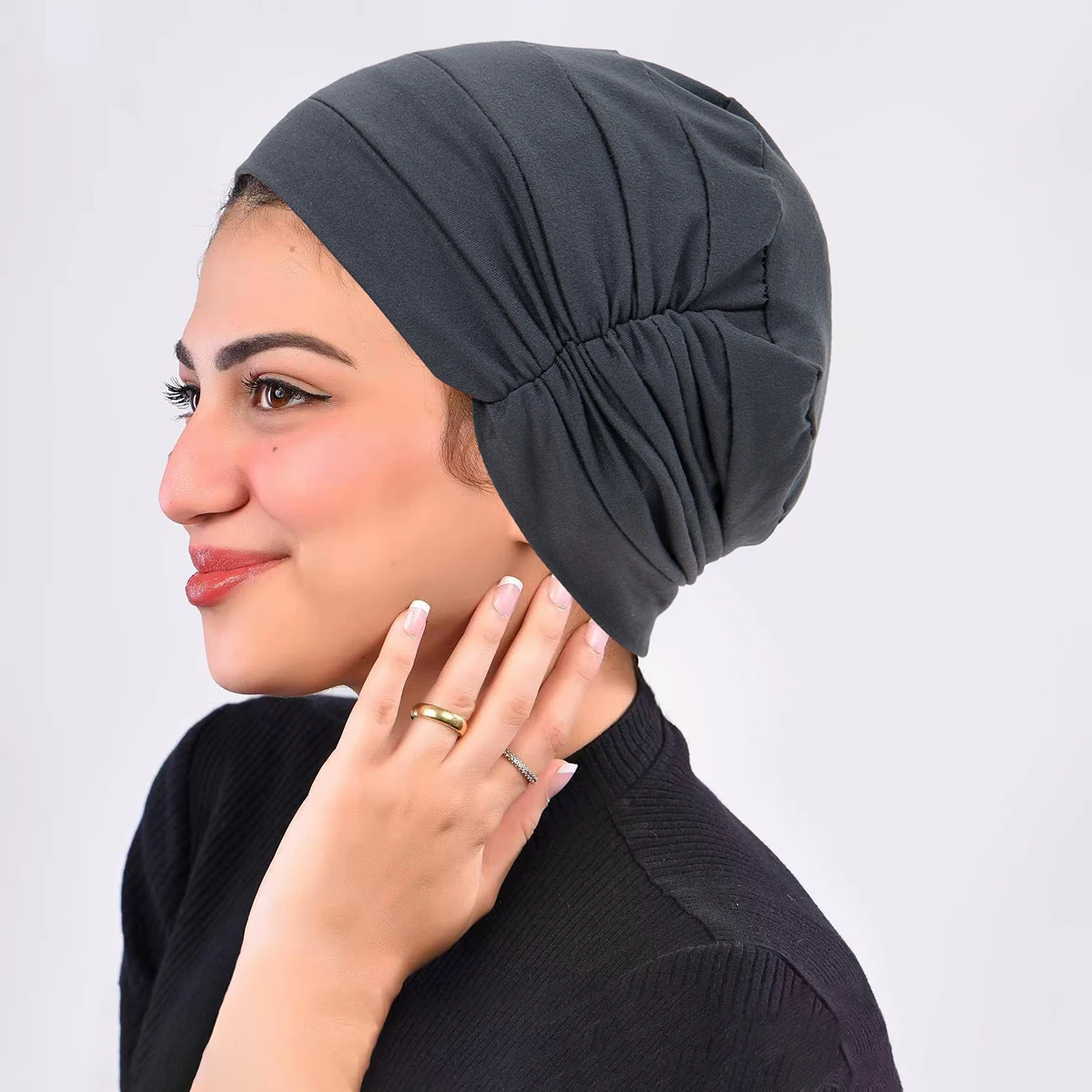 Solid Color Women Hijab Soft Strech Chemo Cap Sleep Turban Hat Liner for Cancer Hair Loss  Headwear Head Wrap Hair Accessories