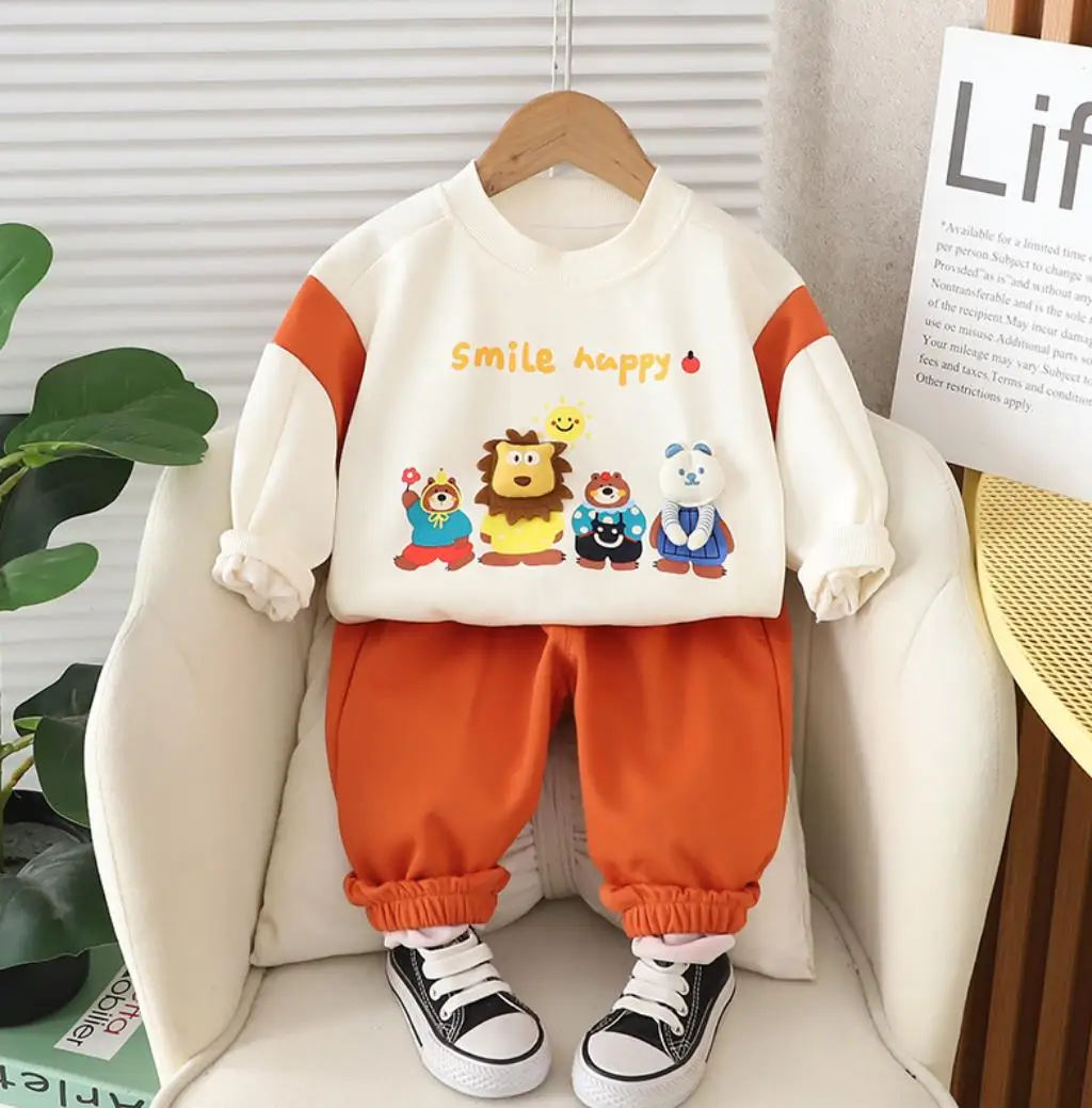 

Toddler Baby Boys Clothes Set 2024 Spring Autumn Children Cartoon Animal Print Sweatshirt Hoodies and Pants Kids Bebes Outfits