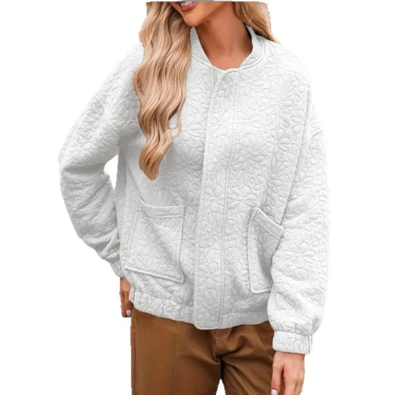 新しいソリッドジャケット O ネック女性ジャケットジッパーカーディガンコート長袖スプライスアウターレギュラーポケットハイストリート秋