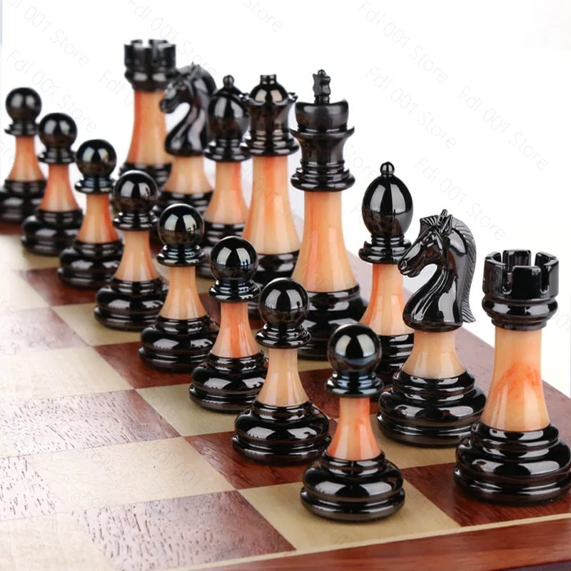 

High-end gift box set wooden folding chessboard metal chess pieces