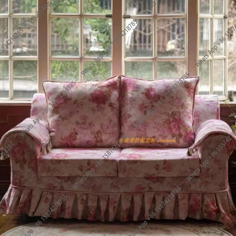 

Rt Retro Pastoral Floral Single Chair Removable And Washable American Courtyard Small Apartment Solid Wood Double Triple Sofa