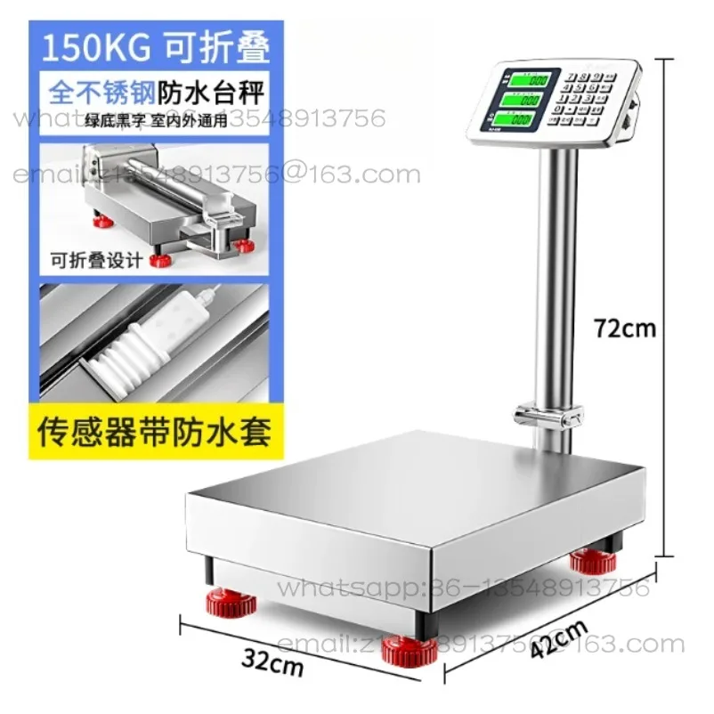 150Kg Black Character All Stainless Steel Waterproof Electronic Scale 32 * 42