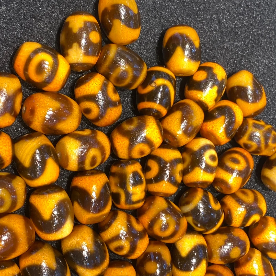 50pcs/lot Live stream special limited-time discount 10mm red round bead yellow Daluo Dzi beads loose beads for wholesale