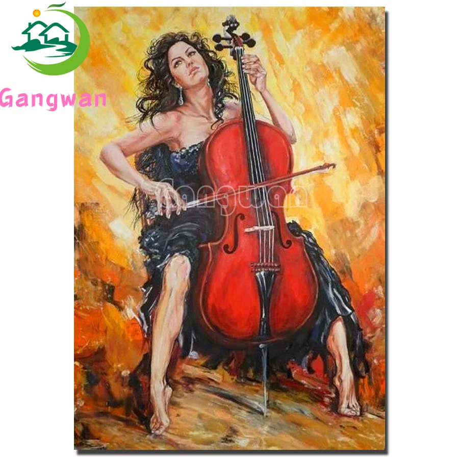 Wall Sticker 5D Diamond Painting Cross Stitch Cello Girl Full Square Mosaic Diamond Embroidery Home Decoration Elegant Modern