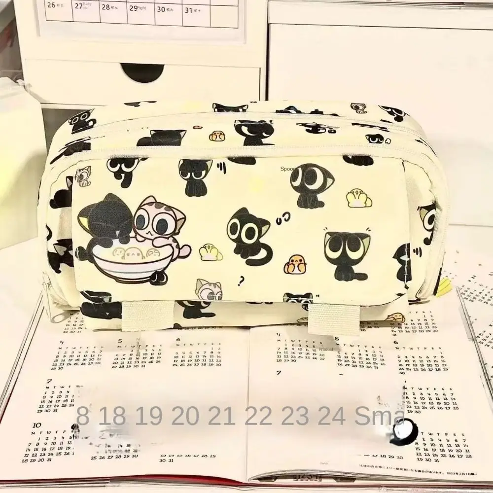 Large Capacity Bow Cat Pencil Bag Zipper Thicken Bow Kitten Pencil Case Cute Cartoon Animal Kitten Stationery Bag Student