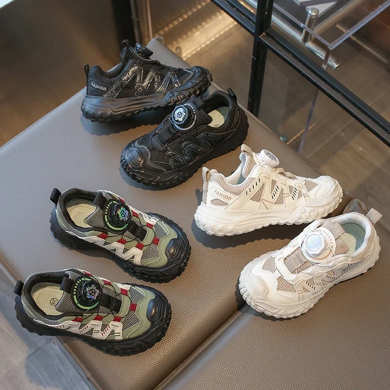 Funny Knob Breathable Mesh Children Sneakers Tire Soft Sole Student Boy Running Shoes Anti-skid Jogging Hiking Shoes Girl