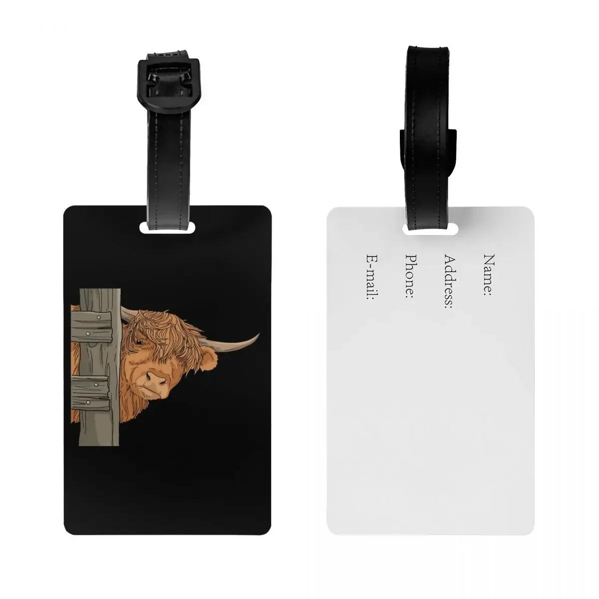 Custom Scottish Highland Cow Spirit Luggage Tags for Suitcases Cute Cattle Farm Animal Baggage Tags Privacy Cover Name ID Card