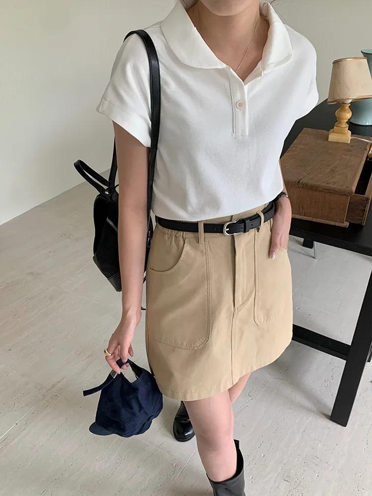 ZHISILAO New High Waist Straight Skirt Women Casual  Y2K Solid Khaki A-line Skirt Summer 2023 Black