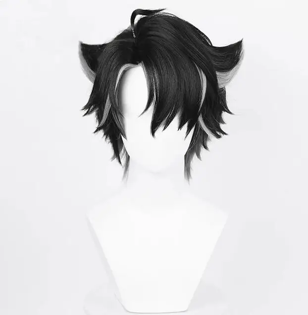 Wig Synthetic Straight Short Black Gray Mix Anime Game Cosplay Hair Wig for Party